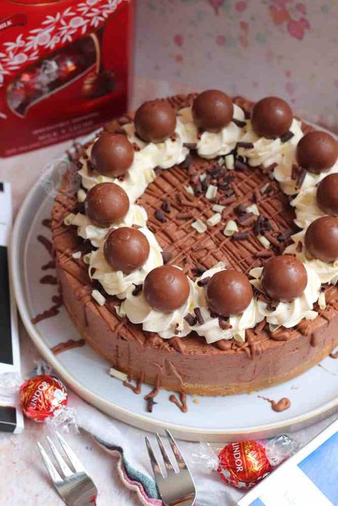 Lindt Chocolate Cheesecake! - Print Lindt Chocolate Cheesecake Recipe, Lindor Cheesecake, Lindor Cake, Jane Patisserie, Lindt Chocolate Recipes, Lindor Truffles, Lindor Chocolate, Janes Patisserie, No Bake Lemon Cheesecake