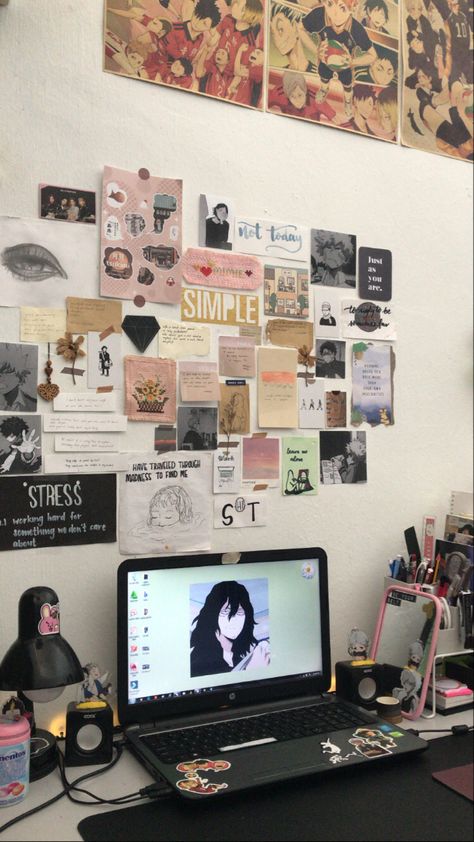 Study desk area, study desk decor, anime desk decor, wall decor Desk Wall Ideas Study Areas, Study Area Wall Decor, Wall Art For Study Room, Study Room Wall Decor Ideas, Study Wall Aesthetic Ideas, Desk Wall Deco, Study Desk Wall Decor, Wall Decor Study Room Desk Ideas, Study Wall Decor Ideas Aesthetic