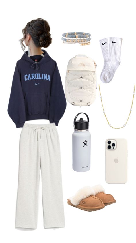 Cute Lazy Outfits For School Winter, Outfits With Blue Sweatpants, Light Blue Sweatpants Outfit, Speech Outfit, Lazy Outfits For School Winter, School Outfits Sweatpants, Lazy Outfit Ideas, Cute Lazy Outfits For School, Sweats Outfits