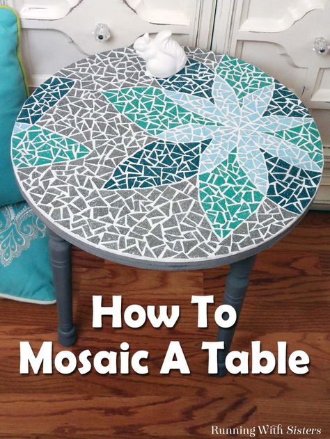 DIY Mosaic Table - Learn how to mosaic a table including how to transfer a design, cut tiles, and mix and apply grout. This complete step by step tutorial includes step photos and a downloadable, printable template. Great DIY home decor project! Easy Mosaic Patterns Templates, Diy Mosaic Table Top, Easy Mosaic Patterns, Diy Tile Table, Diy Mosaic Table, Mosaic Patterns For Beginners, Table Top Ideas, Diy Mosaic Projects, Mosaic Tile Table