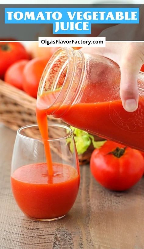 Homemade Tomato Vegetable Juice is so rich, refreshing with tons of flavor. You can customize the flavor by adding your vegetables of choice. Tomato Juice Recipes Juicer, Homemade Tomato Juice, Tomato Smoothie, Tomato Juice Recipes, Drinks Homemade, Polymer Food, Vegetable Juice Recipes, V8 Juice, Preserving Recipes