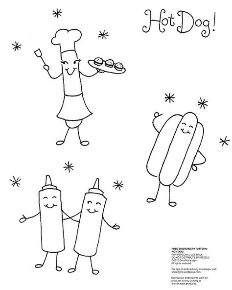 HotDogPattern-1 | Free embroidery pattern for March. Downloa… | Flickr Kitchen Embroidery, Dog Embroidery, Lazy Daisy Stitch, Hungarian Embroidery, Pattern Coloring Pages, Towel Embroidery, Unique Embroidery, Contemporary Embroidery, Embroidery Transfers