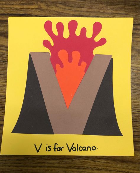 Volcano Arts And Crafts, V Is For Volcano Craft, V For Volcano Craft, V For Volcano, V Is For Volcano, Letter V Crafts For Preschoolers Volcano, Volcano Books For Preschool, Letter V Crafts, Construction Paper Crafts