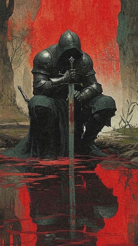 Dark Fantasy Pixel Art, Injured Warrior, Dark Fantasy Wallpaper, Dark Fantasy Aesthetic, Dark Souls Wallpaper, Evil King, Dark Fiction, Medieval Knights, Medieval Paintings