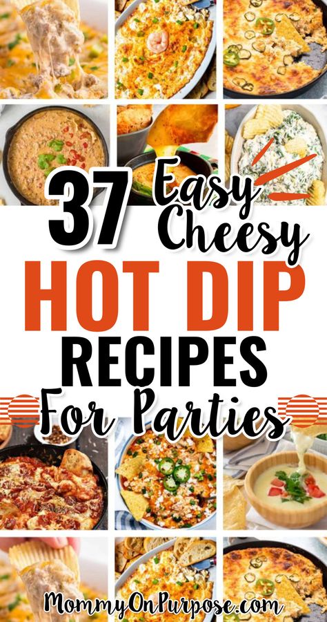 37 Easy Cheesy HOT Dip Recipes For Parties Easiest Dips To Make, Hot Party Dips Appetizer Recipes, Crockpot Party Dip Recipes, Hot Dip Charcuterie Board, Large Party Food Ideas Cheap, Good Chip Dip Recipes, Hot Dips And Appetizers, Easy And Cheap Dips, Cheese Bean Dip Recipes