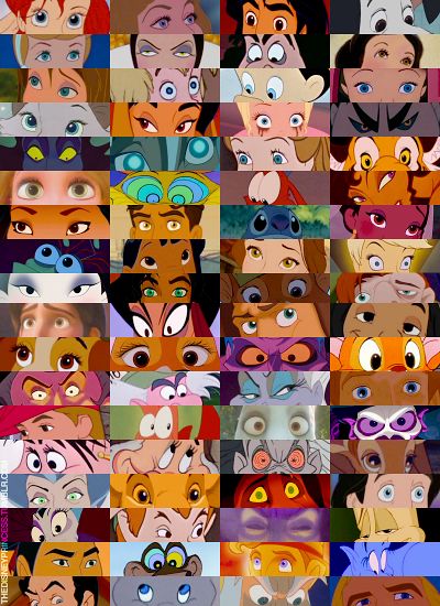 The Eyes Have It: Ariel, Aurora/Briar Rose, Aladdin, Pongo, Cinderella, Evil Queen, Cpt. Hook, Snow White, Jane, Wart/Arthur, Pinocchio, Alice, Dutchess, Jasmine, Charlotte La Bouff, Shan Yu, Maleficent, Kida, Wendy, Rajah, Rapunzel, Sir Hiss, Mushu, Megara, Pocahontas, Prince Naveen, Stitch, Tiana, Ray, Lilo, Belle, Tinkerbell, Mulan, Esmeralda, Robin Hood, Quasimodo, Flynn Rider/Eugene Fitzherbert, Jafar, Tarzan, Mowgli, Lady, Maid Marian, Hades, Oliver, Judge Frollo, Mad Hatter, Ursula, Beast Disney Characters Eyes, Disney Kızları, Disney Eyes, Disney Poster, Princesas Disney Anime, Pocket Princess, Character Drawings, Disney Nerd, Disney Fanatic