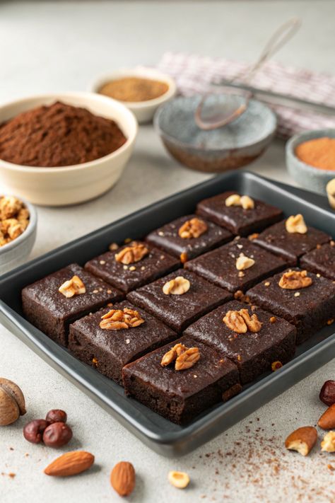 5-Minute Raw Vegan Brownies Recipe Raw Vegan Treats, Raw Vegan Sweets, Raw Food Desserts, Vegan Brownies Easy, Raw Vegan Brownies, Raw Vegan Snacks, Raw Vegan Dessert, Vegan Christmas Desserts, Vegan Chocolate Brownies