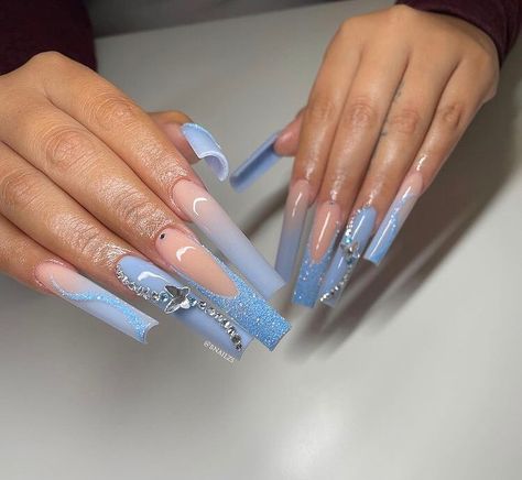 Prom Nails Acrylic Light Blue, Fun Manicure Ideas, Acrylic Nails And Toes, Baby Blue Acrylic Nails, Nail Info, Toes Ideas, Blue Prom Nails, Nails Photos, Fun Manicure