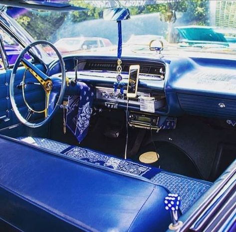 Pin by Alisha Sachez on {Crip} | Lowriders, 64 impala lowrider, Custom car interior Royal Blue Lowrider, 64 Impala Lowrider, Gangsta Art, Impala Lowrider, Black And Blue Background, Thug Life Wallpaper, 64 Impala, Estilo Cholo, Lowrider Trucks