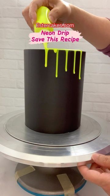 Neon Drip Cake, Neon Icing, Neon Birthday Cakes, Drip Cake Tutorial, Neon Cakes, Gold Drip, Powder Sugar, Neon Birthday, Chocolate Drip