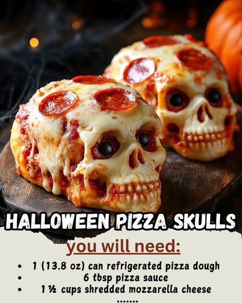 Cook Fastly Pizza Skulls, Spooky Pizza, Halloween Pizza, Refrigerated Pizza Dough, Snack Easy, Halloween Breakfast, Spooky Snacks, Halloween Party Snacks, Pumpkin Waffles