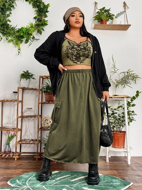 Cargo Skirt, Plus Size Skirts, Must Have Items, Flap Pocket, Army Green, Must Haves, Plus Size, Skirt, Collar