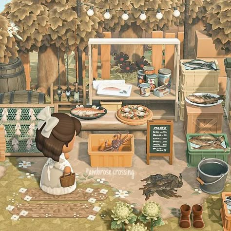 Im at the farmers market besties, y’all want anything? 🥖🥧 I had so much fun building this and crafting all of these delicious looking… | Instagram Acnh Fish Market Design, Animal Crossing Market Ideas, Acnh Willow, Acnh Farmcore, Acnh Autumn, Acnh Christmas, Nintendo Switch Animal Crossing, Acnh Cottagecore, Ac New Leaf