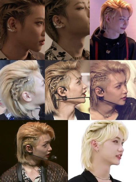 Felix Stray Kids Hairstyle, Pop Star Hairstyles, Tacky Hairstyles, Straykids Hairstyles, Kpop Hair Men, Kpop Hairstyles Men, Royalty Hairstyles, Felix Hairstyle, Felix Long Hair