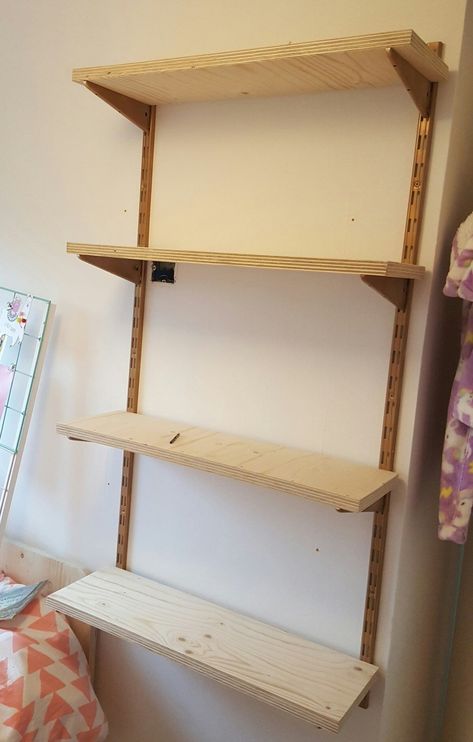 Quick, easy and beautiful twin slot shelving. Alice in Scandiland Pig Sty, Track Shelving, Slot Shelving, Mid Century Shelving, Toddler Worksheets, Metallic Spray Paint, In This House, Care Plans, House Projects