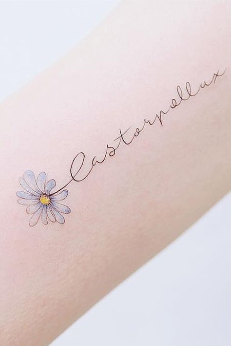 Gentle Tattoo, Daisy Tattoo Meaning, Tattoo For Daughter, Daisy Chain Tattoo, Small Daisy Tattoo, Resilience Tattoo, Daisy Ideas, Classy Tattoos For Women, Daisy Tattoo Designs