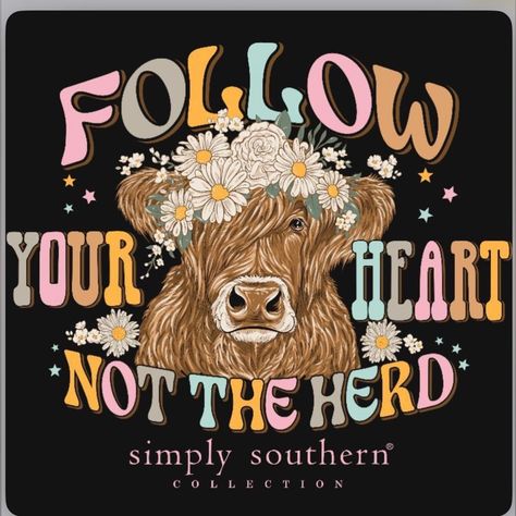 This Simply Southern Long Sleeve Follow Your Heart T-Shirt For Women In Black Is Perfect For This Winter. This Shirt Features A Adorable Graphics, Long Sleeves, And Lightweight Construction. Pair With Your Favorite Jeans Or Joggers To Complete The Look! Features: Simply Southern Style: Ls-Herd-Black Color: Black 100% Cotton Simply Southern Shirts Long Sleeves, Crew Neckline Simply Southern Logo On Sleeves, Logo Tag On Hem Back Graphic: Screen Printed Simply Southern And Words That Read: “Follow Simply Southern Christmas Shirts, Southern Logo, Crown Of Flowers, Wearing A Crown, Casual Country Outfits, Simply Southern Shirts, Southern Women, Preppy Southern, Cow Shirt