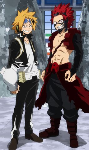 Eijiro and Denki in their new Hero Costumes Human Pikachu, Kirishima Eijirou, Hero Costumes, Hero Wallpaper, My Hero Academia Memes, Buko No Hero Academia, Halloween Outfit, My Hero Academia Episodes, Hero Academia Characters