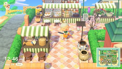 Small shop idea placed on the back of Abel Sisters Abel Sisters Acnh, Animal Crossing Market Place Ideas, Abel Sisters Animal Crossing, Acnh Abel Sisters Ideas, Animal Crossing Market Place, Acnh Shops Idea, Acnh Idea Place, Acnh Plaza, Acnh Able Sisters