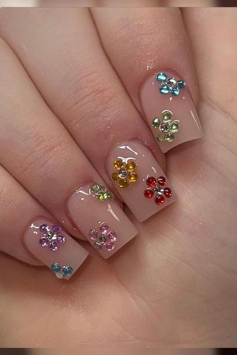 Nail Design Glitter, Girly Acrylic Nails, Classy Acrylic Nails, Short Square Acrylic Nails, Acrylic Nails Coffin Pink, Bling Acrylic Nails, Gem Nails, Short Acrylic Nails Designs, Square Acrylic Nails