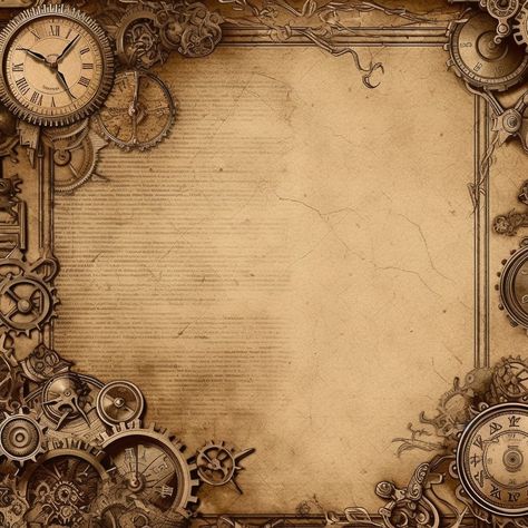 Steampunk Border Design, Steam Punk Background, Rentry Recourses, Punk Background, Steampunk Background, Ancient Paper, Steampunk Images, Scrapbook Printables Free, Ancient Scroll