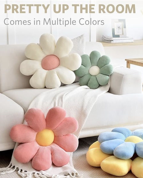 Sioloc Flower Shaped Throw Pillow Butt Cushion, Floor Pillow,Seating Cushion,Cute Room Decor & Plush Pillow for Bedroom Sofa Chair(White,15.7'') --- #pillow #decor #collegedecor #pillowdecor #decorativepillow #flower #flowers #cute #roomdecor #dormdecor #apartment #apartmentdecor #roomdecoration #collegedorm #flowerpillow #ad Pillows Preppy, Plant Pillows, Preppy Aesthetic Room, Bedroom Sofa Chair, Preppy Pillows, Daisy Pillows, Earthy Bedroom, Comfortable Pillows, Flower Throw Pillows