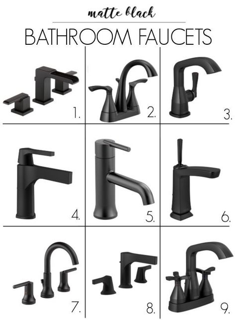 Modern Black Bathroom Faucet, Modern Farmhouse Plumbing Fixtures, Black Plumbing Fixtures Bathroom, Modern Farmhouse Bathroom Faucets, Bathroom Vanity Black Faucet, Black Bathroom Faucet Ideas, Farmhouse Faucet Bathroom, Black Sink Faucet Bathroom, Black Matte Bathroom