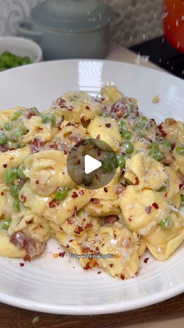 Claire on Instagram: "One-Pan Creamy Tortellini with Pancetta & Peas 🤩 I LOVE peas and pasta so much

Here’s how to make it:

4 oz pancetta
1 shallot, diced
6 cloves garlic, minced, to taste
Salt and pepper, to taste
Red pepper, to taste
1 cup cream
1/4 cup water
Freshly grated parmesan cheese, to taste (about 1/2 - 1 cup)
Dash of nutmeg, optional (about 1/8 tsp)
9 oz tortellini
1 cup frozen peas

1. Add your pancetta to a cold saute pan. Bring the heat to medium and cook until crispy. Remove from the pan and set aside.

2. Reduce heat to medium/low. Add in your shallot followed by a pinch of salt and red pepper, to taste. Saute for a few minutes. 

3. Add in your garlic and cook for another 30 seconds. 

4. Pour in your cream and water. Stir.

5. Season with black pepper, parmesan, and n One Pan Pasta Recipes, Peas And Pasta, Creamy Tortellini, Pasta Noodle Recipe, Tortellini Recipes, Bring The Heat, August 22, Frozen Peas, Italian Dishes