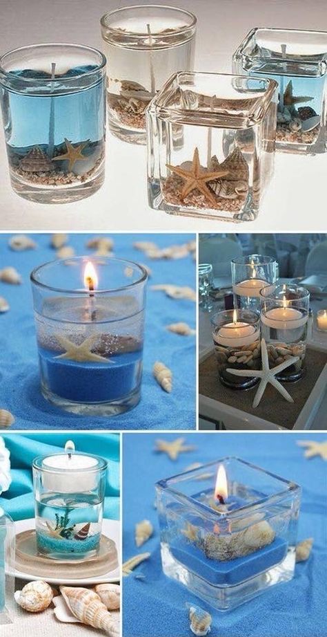 Beach Theme Candles, Beach Candles, معطر جو, Water Candles Diy, Lilin Aroma, Beach Wedding Decorations Reception, Soya Mumu, Candles Wedding, Candle Projects