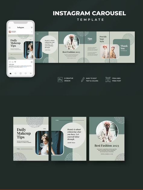 Instagram Carousel Design - 5 Slide Sizes of Instagram Template 1080 x1080 px Seamless Carousel Instagram, Network Aesthetic, Carrousel Instagram, Instagram Carousel Design, Instagram Carousel Template, Carousel Template, Posts For Instagram, Carousel Design, Instagram Graphic Design