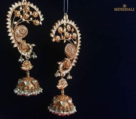 Ear Cuff Jhumkas, Earring Full Ear, Full Ear Earrings Indian Gold, Full Earrings Ear Cuffs Gold Indian, Earrings Full Ear, Full Ear Earrings, Jadau Earrings, Ear Jewellery, Small Earrings Gold