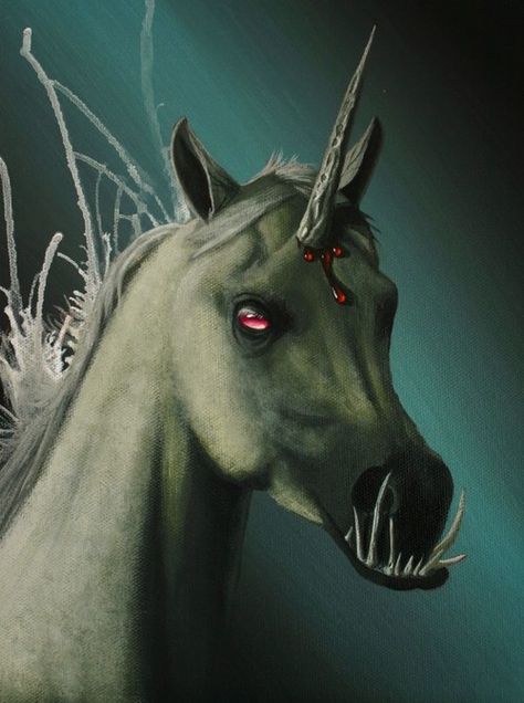 Truly a Nightmare-Inducing Unicorn. Evil Unicorn, All Mythical Creatures, Unicorn Images, Unicorn Tattoos, Unicorn Drawing, Real Unicorn, Fantasy Horses, The Last Unicorn, Horse Wallpaper