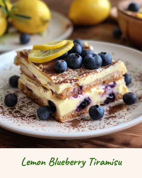 Lemon Blueberry Soufra, Lemon Blueberry Trifle Recipes, Lemon Blueberry Tiramisu Recipe, Blueberry Lemon Trifle Desserts, Lemon Chiffon Blueberry Dessert, Classic Desserts, Lemon Blueberry, Lemon