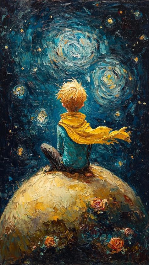 Midjourney Feed Drawing Of Night Sky, The Little Prince Wallpaper, Little Prince Wallpaper, The Petit Prince, The Little Prince Illustration, Prince Drawing, League Of Legends Poster, Prince Art, Fox Painting