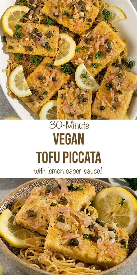 Vegan Piccata, Pasta And Tofu Recipes, Tofu Piccata, Italian Tofu Recipes, Vegan Tofu, Vegan Chicken Piccata, Tofu Italian Recipes, Lemon Tofu, Lemon Tofu Recipes