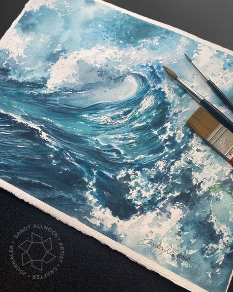 Watercolor a breaking wave + answering your questions - Sandy Allnock Waves Watercolor, Negative Painting, Sandy Allnock, Watercolor Wave, Watercolor Water, Watercolor Paintings Easy, Color Wave, Ocean Painting, Ocean Art