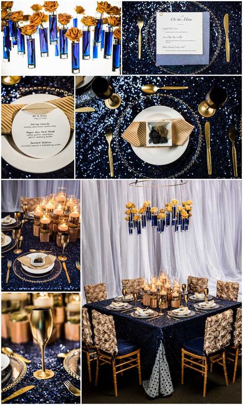 Vibrant Gold and Rich Blues! Design by One Fine Day Events and Bellissima Floral Navy Gold Wedding, Navy Blue And Gold Wedding, Blue Decorations, Blue Gold Wedding, Starry Night Wedding, Wedding Navy, Winter Wedding Colors, Hello Ladies, Royal Blue And Gold