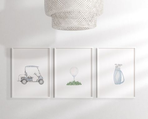 Golf Theme Nursery, Golf Watercolor, Golf Nursery, Neutral Kids Bedroom, Kids Bathroom Design, Golf Wall Art, Kids Nursery Art, Golf Monogram, Wood Nursery