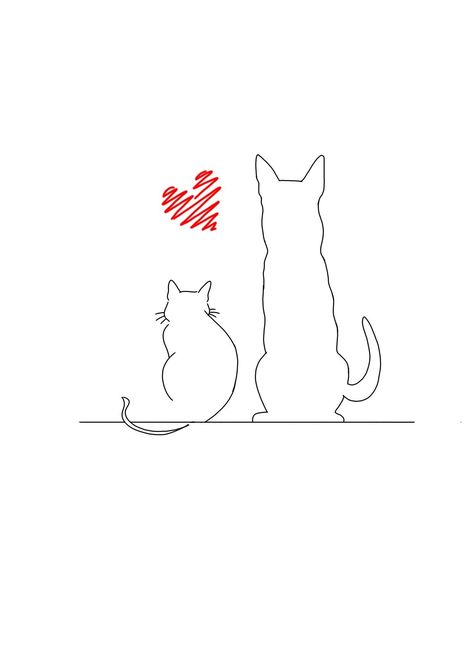 Dog And Cat Tattoo, Cat Lover Tattoo, Easy Fish Drawing, Cat And Dog Tattoo, Minimal Tattoo Designs, Minimal Tattoo Ideas, Dog Line Art, Mom Tattoo Designs, Wicked Tattoos