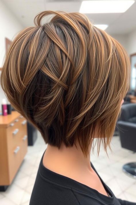 Structured Chocolate-Brown Pixie, Pixie Haircut for Modern Women Short Fine Hair Styles For Women, Womens Short Hair Styles 2024, Asymmetrical Layered Bob, Pixie Long Haircut, Brown Pixie With Highlights, Chop Bob Hairstyles, Short Hairstyle Women Round Face Plus Size Double Chin, Assymetrical Haircut Bob, Short Brown Hair Bob