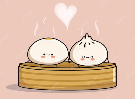 Dumpling Drawing Cute, Momos Illustration, Cute Dumpling Cartoon, Dumpling Tattoo, Night Market Aesthetic, Bun Illustration, Burger Drawing, Cute Dumpling, Steam Buns