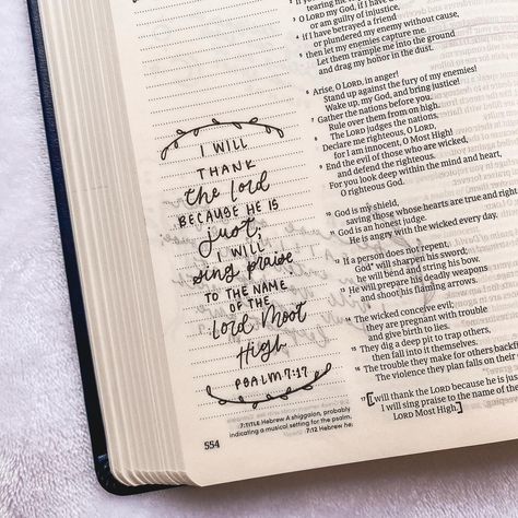 ”I will thank the Lord because he is just; I will sing praise to the name of the Lord Most High.“ Psalm 7‬:‭17‬ 🌿 Bible Study Journaling, Psalm 7, Thank The Lord, Bible Journal Notes, Bible Time, Bible Study Journal, Bible Notes, Most High, Bible Journaling