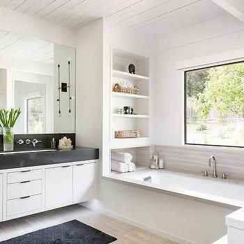 Built In Shelves Over Drop In Bathtub Tub Remodel, Built In Bathtub, Built In Bath, Bathroom Shelf Decor, Bathroom Remodel Cost, Drop In Bathtub, Bad Inspiration, Floor Remodel, Brown Design