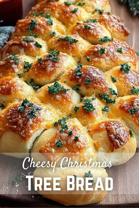 Christmas Recipes: Cheesy Christmas Tree Bread Christmas Cheesy Bread, Christmas Dinner Bread Recipes, Bread Tree Christmas, Cheesy Bread Christmas Tree, Christmas Tree Cheese Bread, Xmas Tree Bread, Christmas Tree Garlic Bread, Cheesy Christmas Tree Bread, Bread Centerpiece