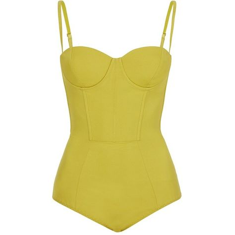 Sass & Bide The Thinker Fitted Body Suit (£295) ❤ liked on Polyvore featuring bodysuits, tops, sass & bide, underwear, performing and yellow Honeymoon Wear, Yellow Swimsuit, The Thinker, Winter Lookbook, Summer Suits, Looks Chic, Classy And Fabulous, Beach Wears, Mode Vintage