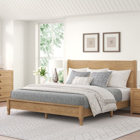 LUE BONA Solid Wood Panel Platform Bed with Headboard, Double Size Beds Wooden Rustic Bed Frame Bedroom Furniture - Bed Bath & Beyond - 40980567 Headboard Texture, Rustic Bed Frame, Platform Bed Frame With Headboard, King Size Platform Bed, Solid Wood Bed Frame, Queen Size Platform Bed, Bed Frame With Headboard, Solid Wood Platform Bed, Wooden Headboard