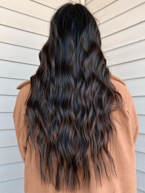 Dark Hair Dimension Highlights, Dark Hair With Dark Highlights, Long Black Hair With Highlights, Subtle Balayage Black Hair, Dimensional Black Hair, Dark Chocolate Balayage, Black With Brown Highlights, Toffee Highlights, Burnette Hair