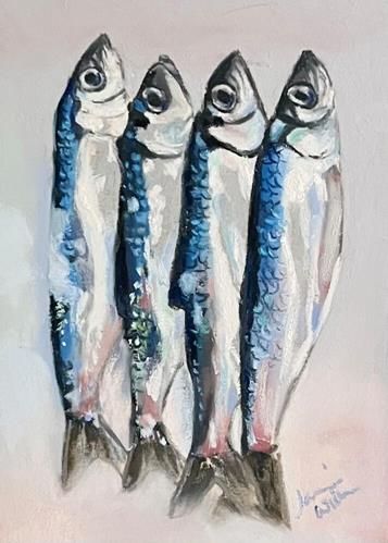 Sardine Painting Acrylic, Fish Board, Fish Head, Head Drawing, Sea Life Art, Reference Pics, Mosaic Murals, Fish Illustration, Gallery Website