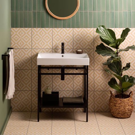 Original Style (@originalstyleuk) • Instagram photos and videos Brick Tile, Large Format Tile, Modern Tiles, Brick Tiles, Green Bathroom, Yellow Tones, Wooden Crates, Handcrafted Ceramics, Stone Tiles