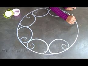 New Year Special Big Rangoli designs Road designs for new year - YouTube Rangoli Designs With White Colour, Rangoli Designs On Road, Simple Rangoli With Dots For Diwali, Road Rangoli Designs, Simple Rangoli For Diwali Festivals, Rangoli Designs Big And Easy, Mugullu Rangoli Designs For New Year, Rangoli Designs Latest New Year, Easy Rangoli For New Year